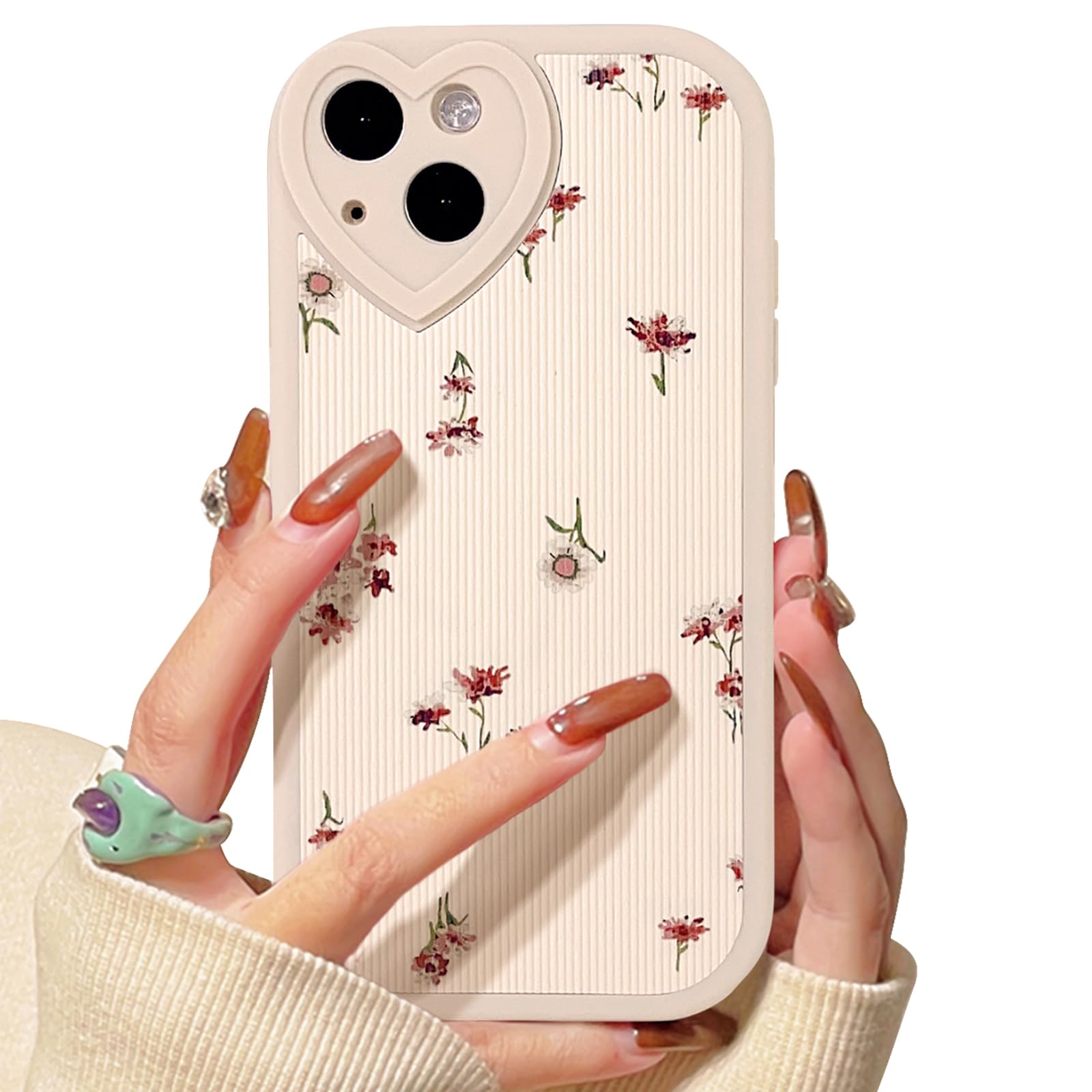 Lovmooful Compatible for iPhone 15 Case Cute Flower Floral with Love Lens Bumper Protector for Girls Women Soft TPU Shockproof Protective Girly for
