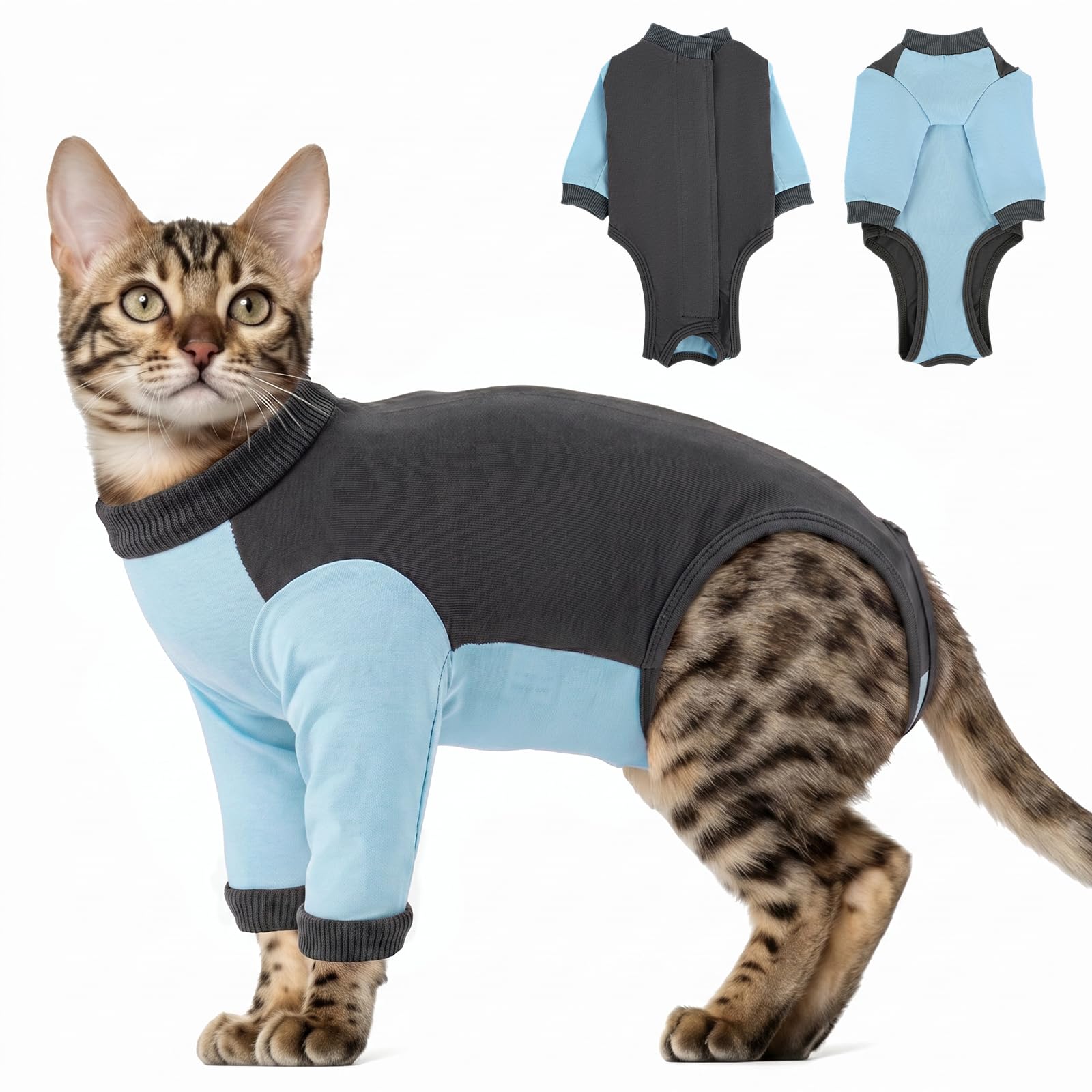 Cat Recovery Suit with Sleeves – Soft Cotton Kitten Surgery Suit