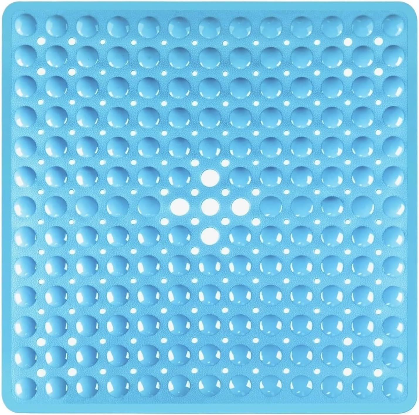 Square Shower Mat with Suction Cups Drain Holes 21x21 Inches, Machine Washable(Solid Blue)