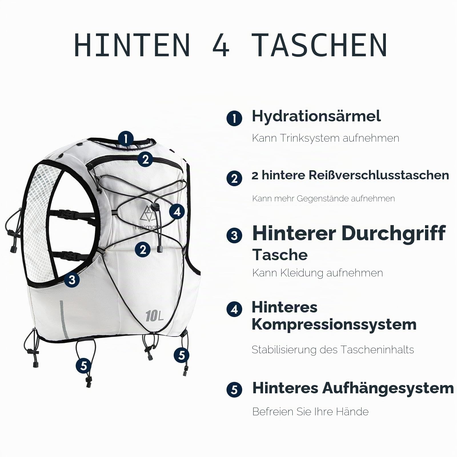 Haimont Laufweste Trinkweste für Damen und Herren Leicht Running Weste mit 2 Trinkflasche Laufen Wandern Joggen Trail 8L