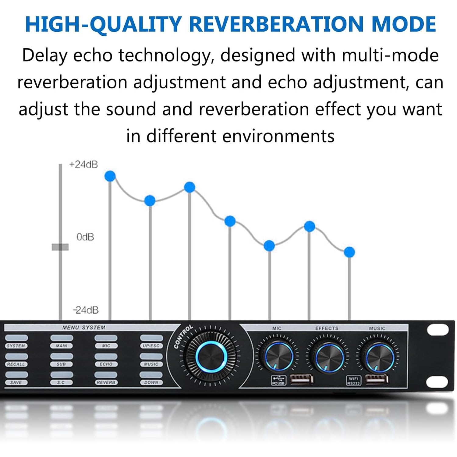 Procesador de audio profesional anti-acoples, efector digital de preamplificación para KTV, modo de reverberación, calidad de audio inteligente sin pérdidas, ecualizador doméstico con pantalla LCD HD