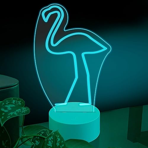 Ambesonne, Lámpara de mesa LED de flamenco, luz nocturna, palmeras de animales de temporada de verano, control táctil, 7 colores cambiantes, vidrio