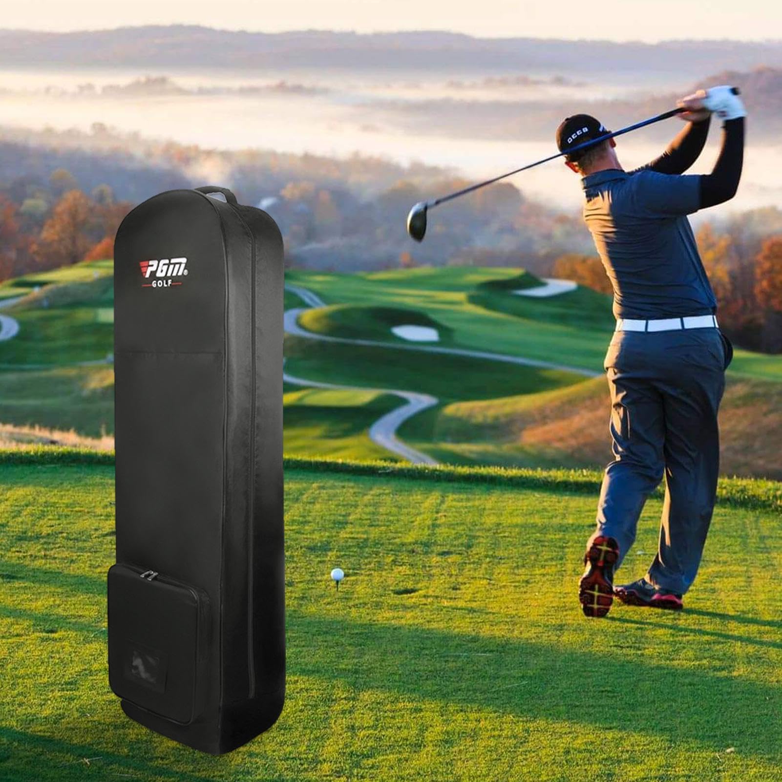 Golf Reisetasche mit Rädern, Golf Reisetasche Flug mit Rollen, Golf Tragetasche mit Aufbewahrungstasche & Griffe, Golfbag Wasserdicht, Faltbare Golftasche, Golfschläger Tasche, Golf Transporttasche