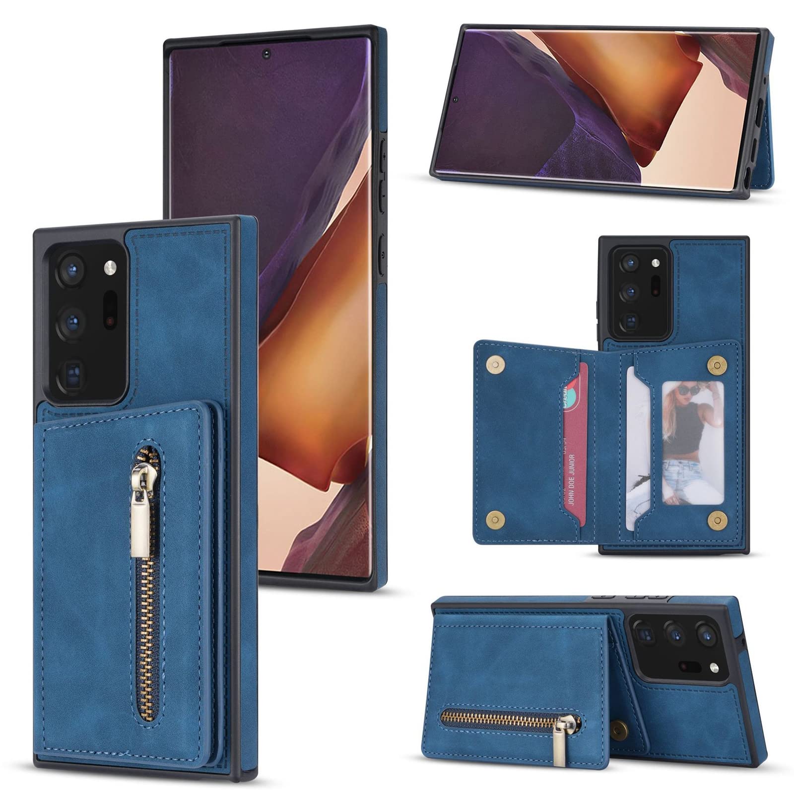 Custodia per Samsung Galaxy S22/S22+/S22 Ultra, Cerniera Custodia Portafoglio con Tasche Premium in Ecopelle Antiurto Cover Posteriore Flip TPU Protezione Case,Blu,S22 Ultra 6.8"