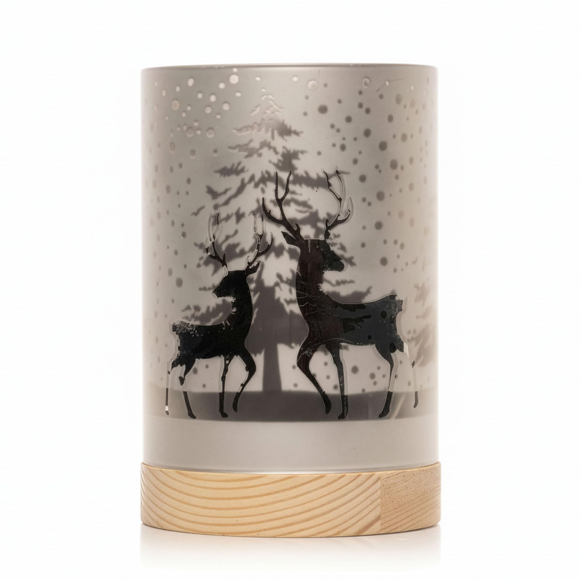 B&Q -  15Cm Christmas Decorated Vase Table Forest Snowfall Scene Silver