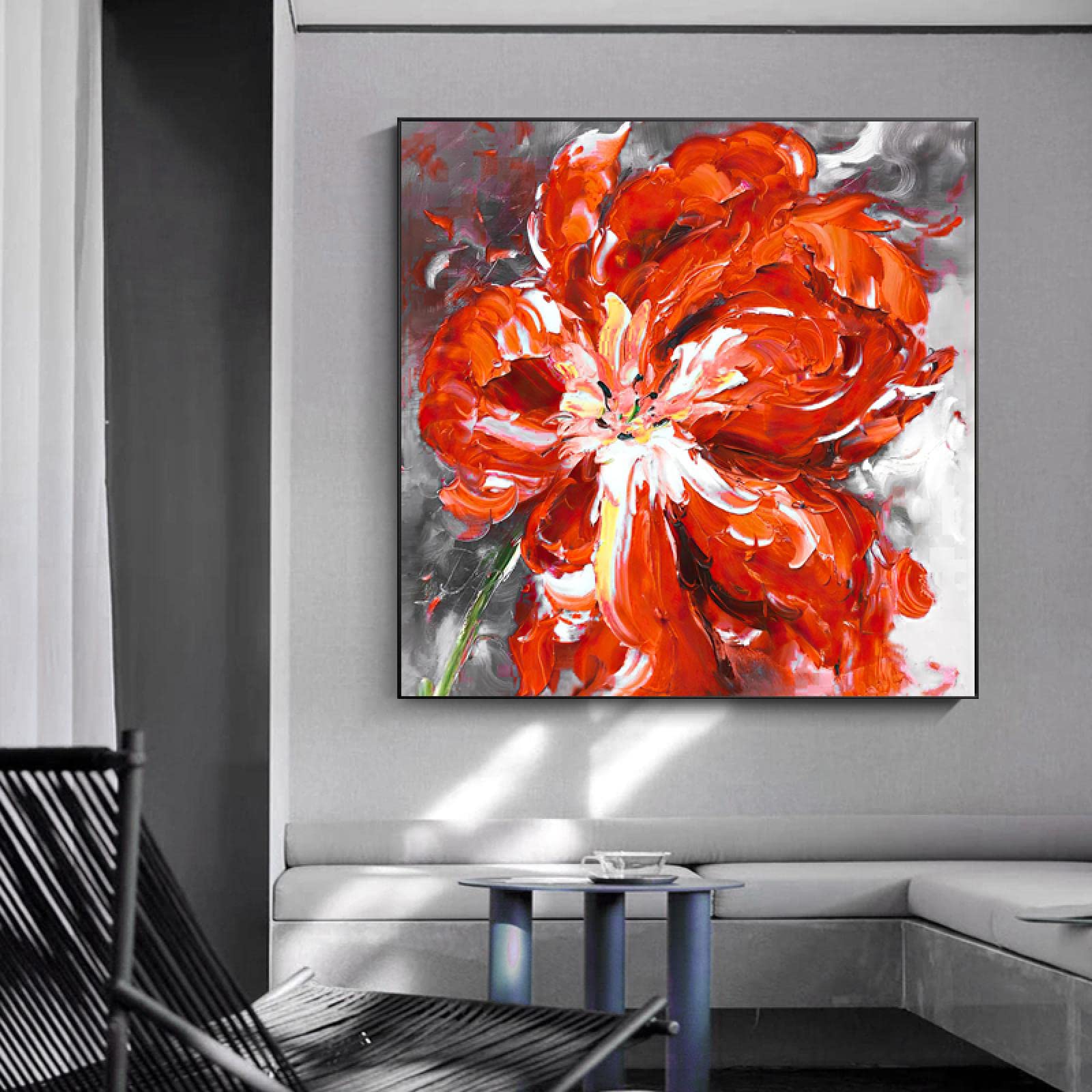 Amazon｜キャンバスに抽象絵画プリント赤オレンジ黄色の花ポスター北欧