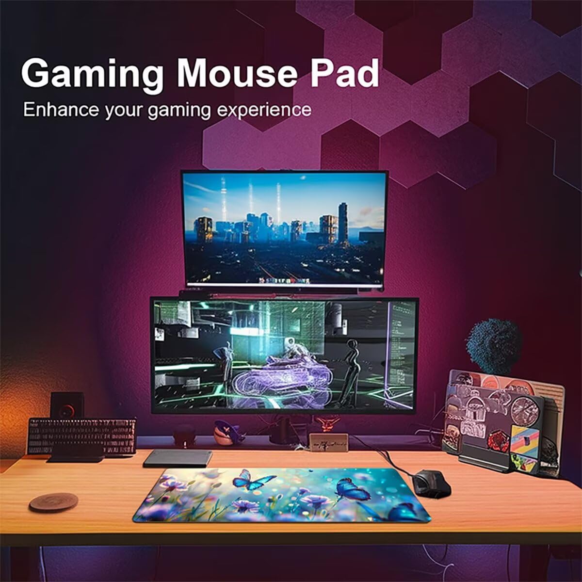 Tappetino per Mouse Gaming XXL 1200x600x3mm – Ufficio Mousepad Grande – Migliora la Velocità e la Precisione – Tenuta Stabile – Sottomano per Ufficio e Casa Accessori Scrivania – Blu Farfalla LMDT80