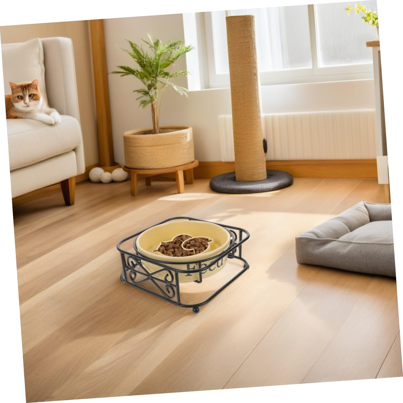 TOYANDONA Comedero Lento de Cerámica para Perros y Gatos, Cuenco Elevado Resistente con Soporte de Hierro para Alimentación Lenta en Hogares con Múltiples Mascotas