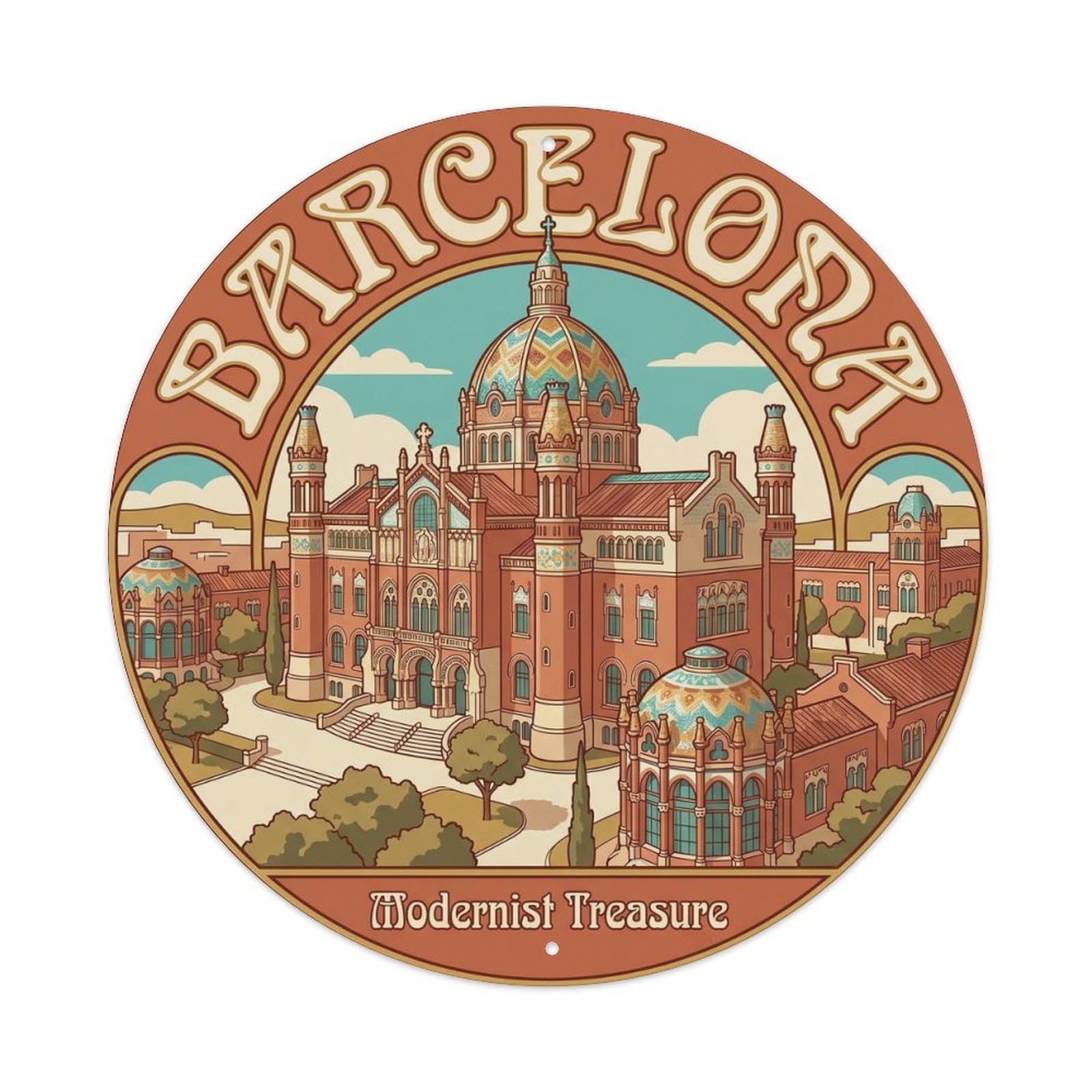Vintage Travel Hospital Sant Pau Barcelona Modernist Metal Tin Sign Plaque