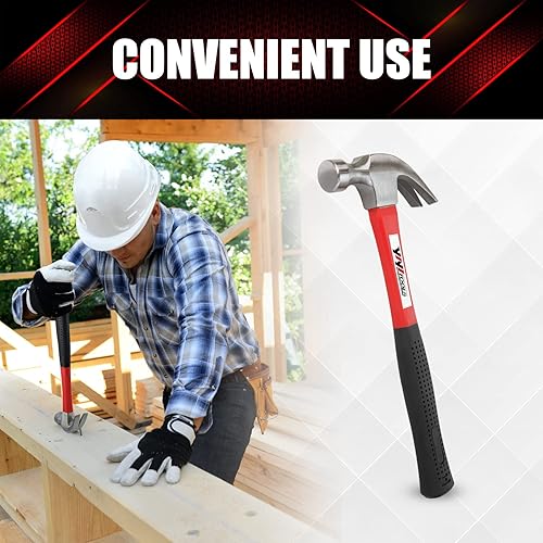 Miniatura 6 de YIYITOOLS Martillo de garra con mango de fibra de vidrio – 16-oz, rojo y negro (YY-1-003)