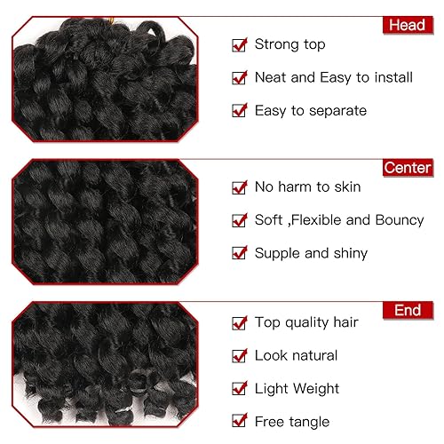 Miniatura 3 de Paquete de 3 trenzas de cabello rizado de 8 pulgadas, 20 mechones por paquete, 2.48 onzas (2.65 oz), extensiones de cabello sintético Xtrend (1B#, 3