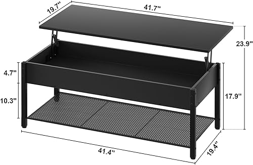 Miniatura 3 de Homieasy - Mesa de café, mesa de centro con tablero elevado y estante de almacenamiento con compartimento oculto, mesa moderna con tablero elevado