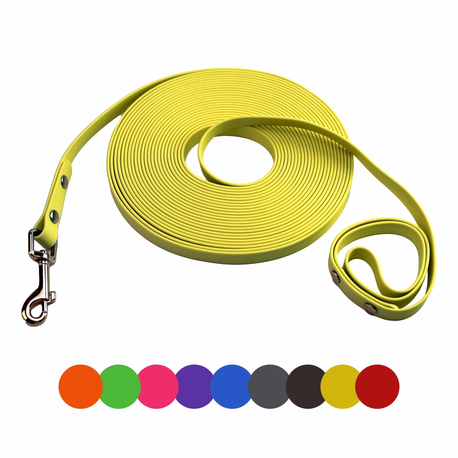 Dog Training Leash,Easy to Clean Waterproof Long Dog Leash, Heavy Duty Recall Dog Long Lead 6ft 10ft 15ft 30ft 50ft for Hiking,Yard, Beach and Swimming(Yellow, 6FT)