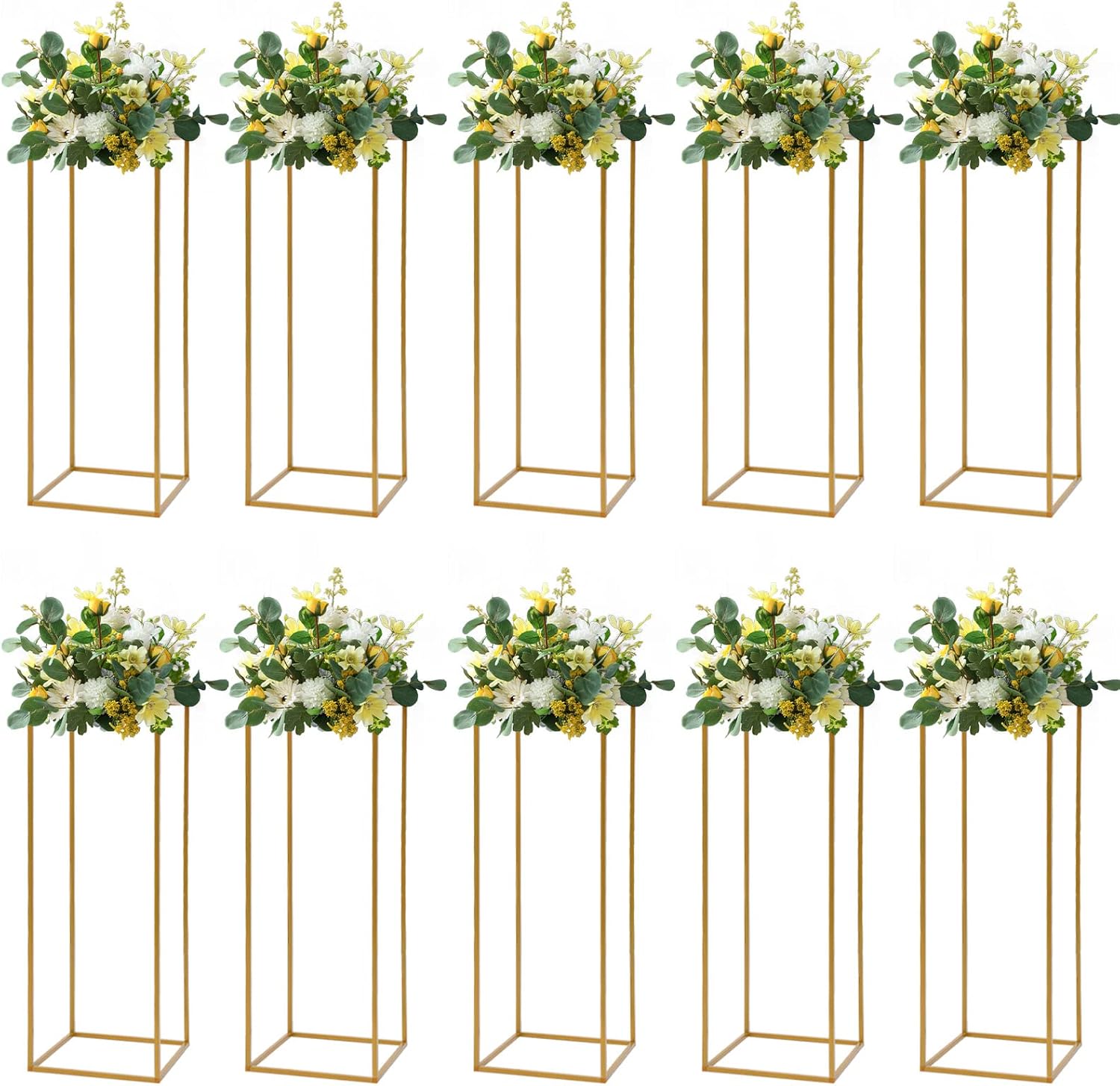 10 Pcs Gold Wedding Flower Centerpiece, Metal Flower Holder Flower Arrangement, 24in/60cm Tall Geometric Centerpieces Vase for Table, Home Party Wedding Decorations Flower Rack
