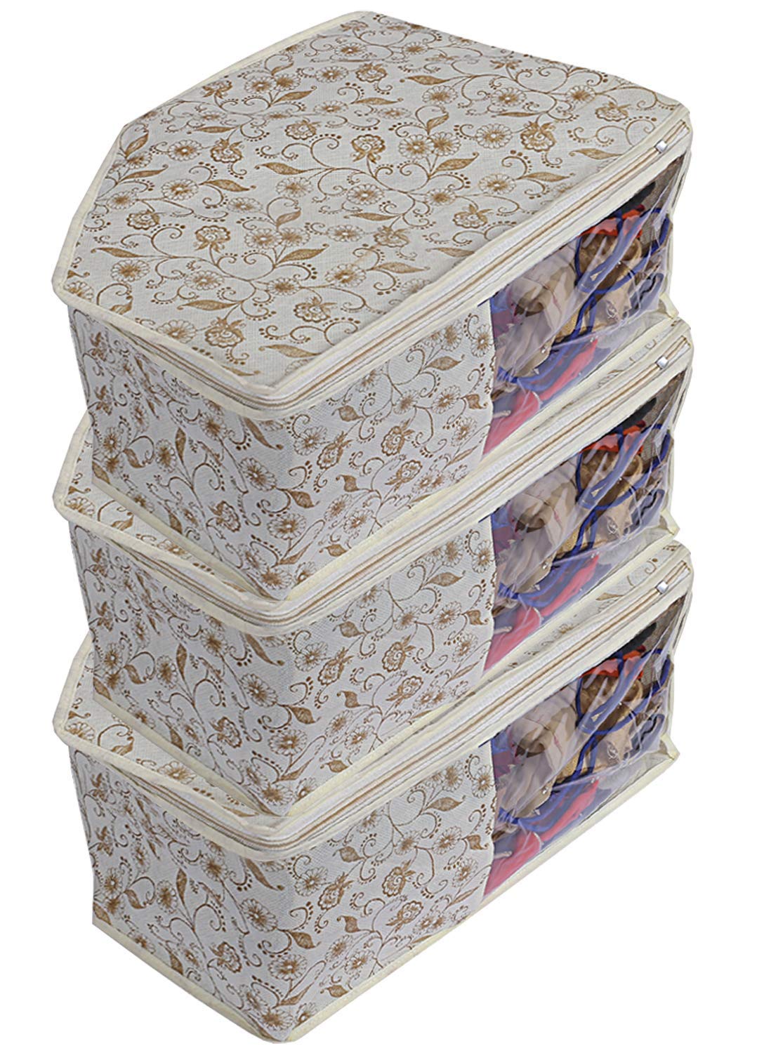 Kuber Industries Non-Woven Blouse Cover Bag|Cloth Organizer|Clothes Bags For Storage Clothes|Pack Of 3 (Brown),W-28 Cm