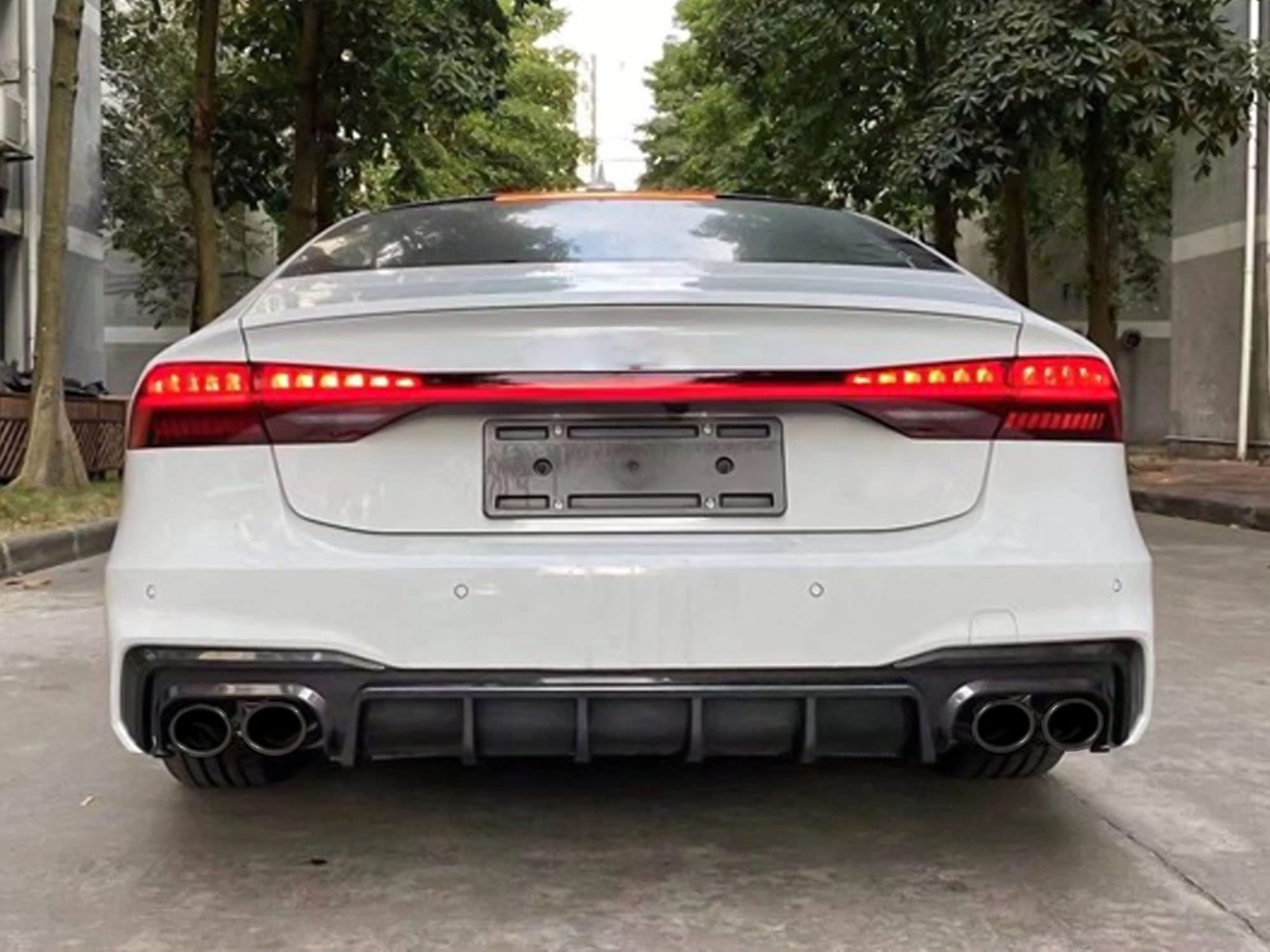 Schwarz Diffusor + Auspuffblenden Heckdiffusor Heckstoßstange für Audi A7 S7 C8 4K Sportback S Line ab 2018 2019 2020 2021