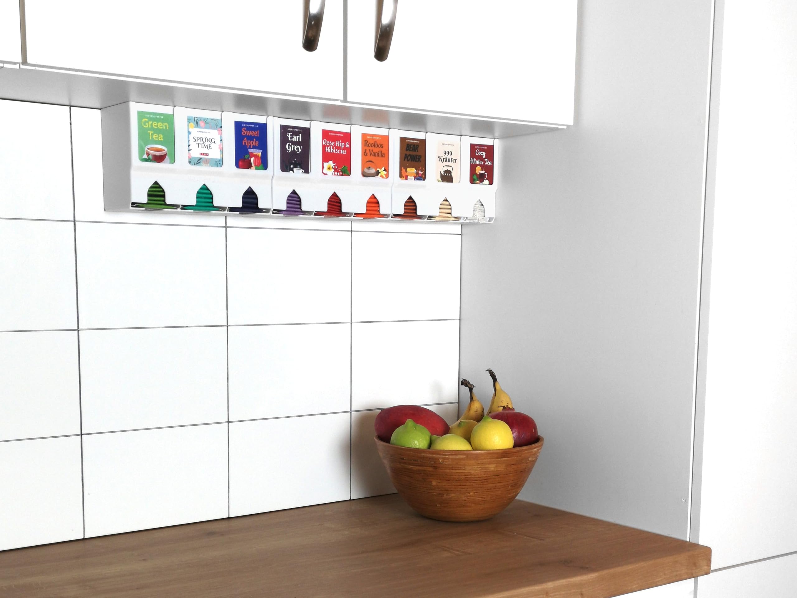MARTEA Teeregal fr die Wand - hngender Teebeutelspender zur hochkant Tee  Aufbewahrung als Gastro Kchen Organizer (grau, Holzdeckel, inklusive  Fachverkleinerung) : Amazon.de: Kche, Haushalt & Wohnen