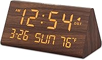 DreamSky Wooden Digital Alarm Clock for Bedroom - Large Display, Date, Weekday, Temperature, USB Port, Auto DST, Dimmable Brightness