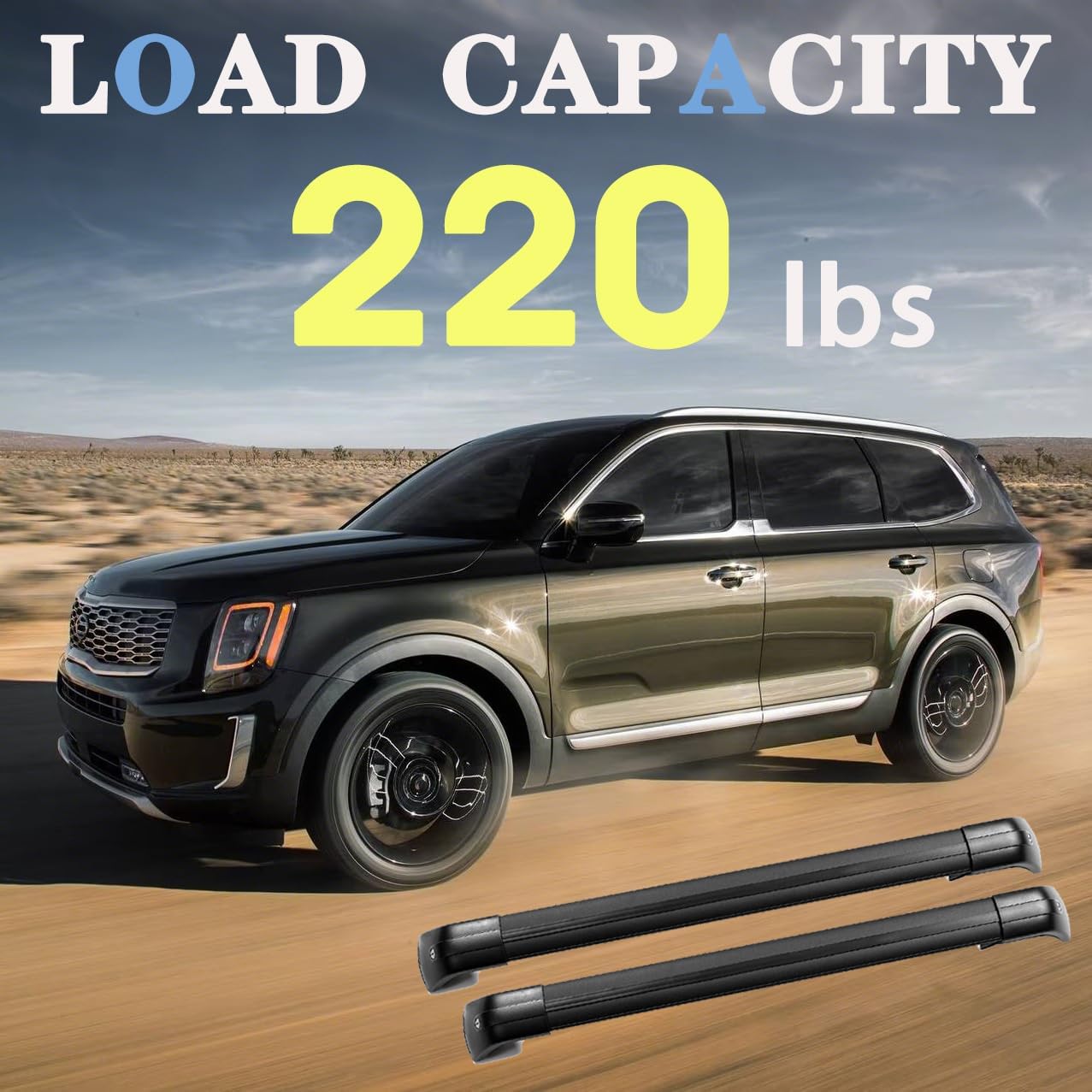 FelicValo 220lbs Lockable Roof Rack Cross Bars Fit for KIA Telluride S SX EX SX-Prestige 2019-2025, Heavy Duty Crossbars Aluminum Roof Rails, (Not for LX, X-Line or X-Pro)