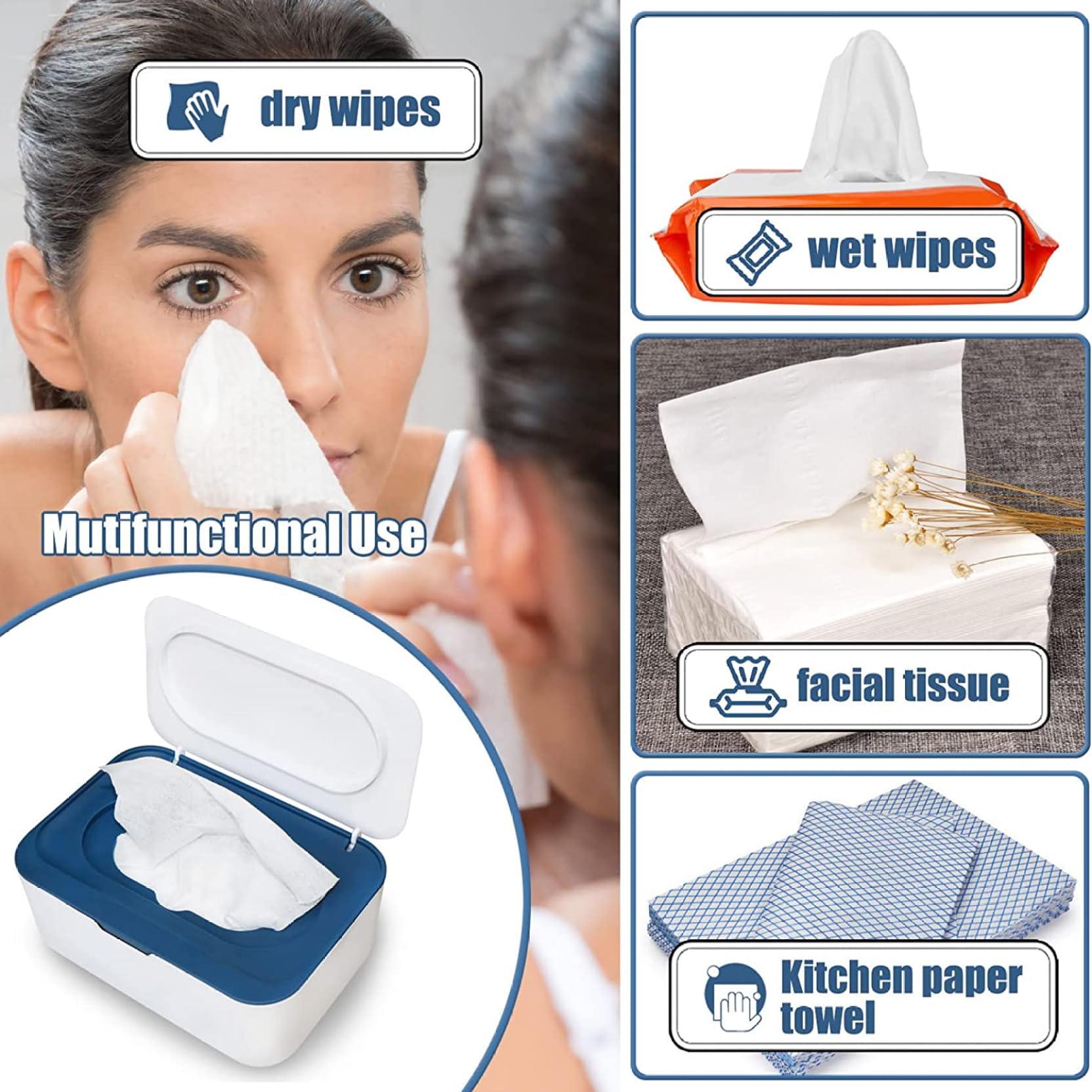 2PCS 7.5x5.1x3 Inch Baby Wipes Dispenser Box, Plastic Leakproof Wet/Dry Tissue Holder with Non-Slip Base