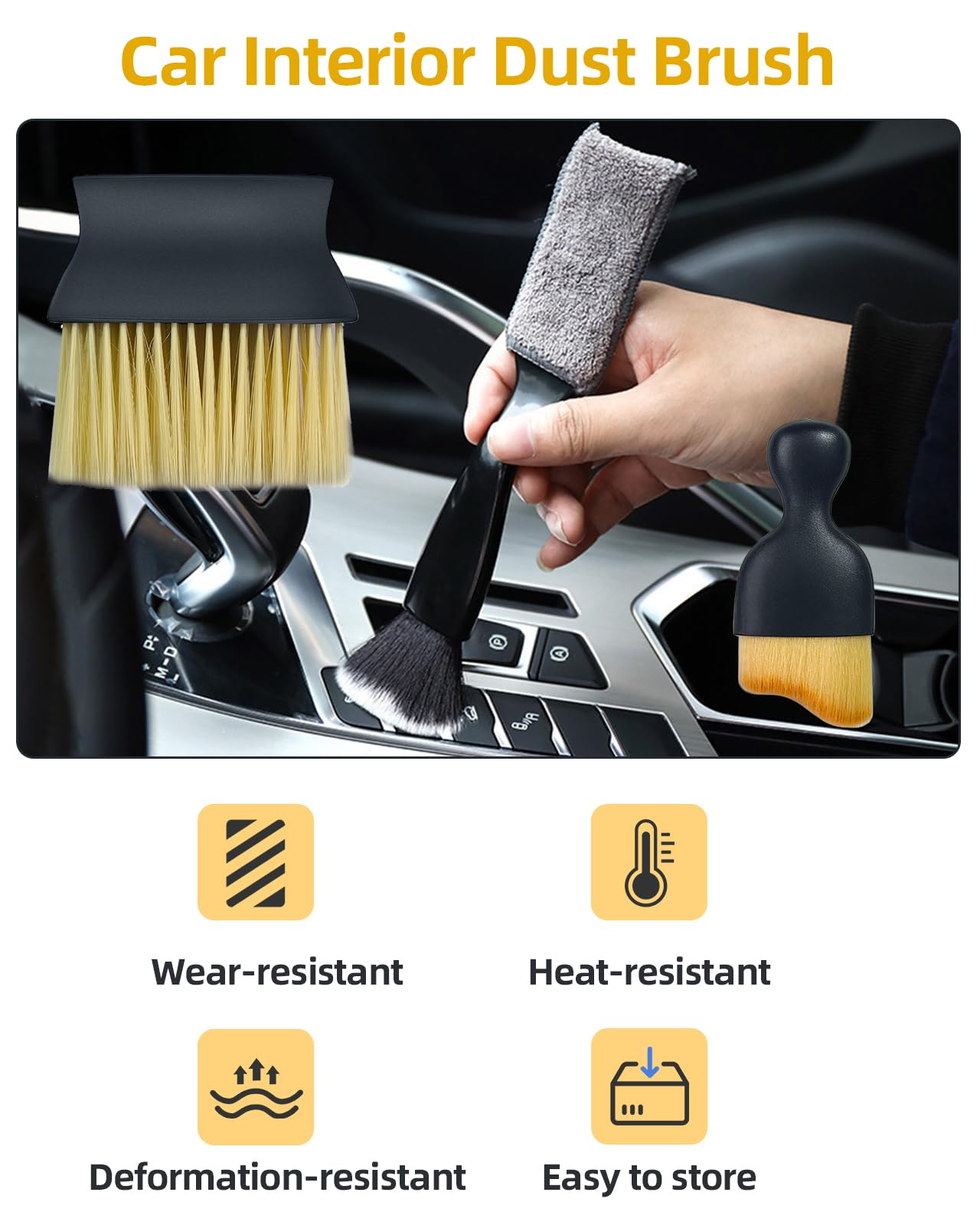 Lot de 3 brosses de détail de voiture ultra douces en poils de sanglier, kit de fournitures de gel de nettoyage de voiture, accessoires de voiture pour camion, SUV, intérieur