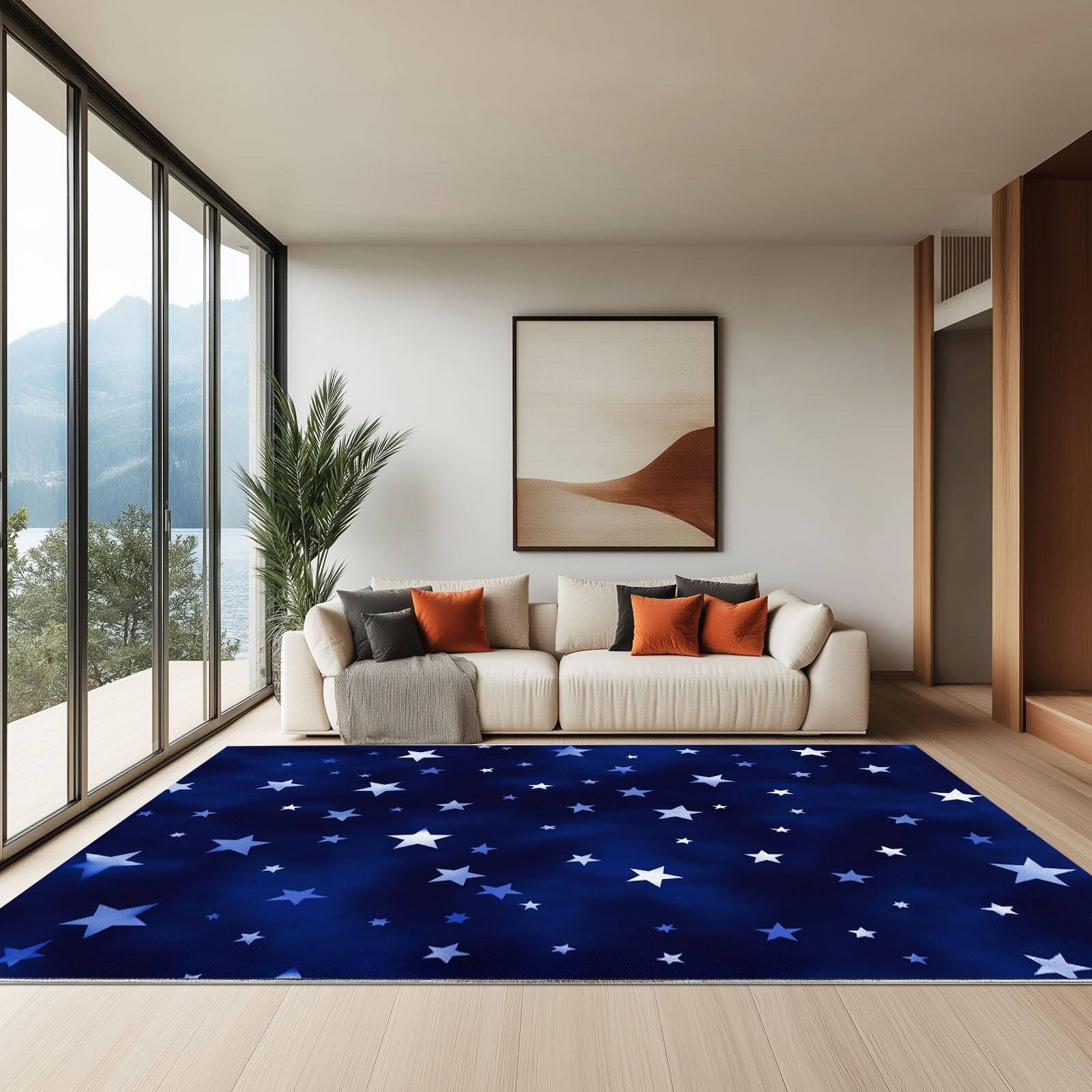 Generisch Teppich Wohnzimmer Sternenhimmel 120 x 170 cm, Kurzflor Teppich Schlafzimmer Waschbare Wohnzimmerteppich - Einfach Sterne Streifen rutschfest Teppiche Kinderzimmer Teppichläufer