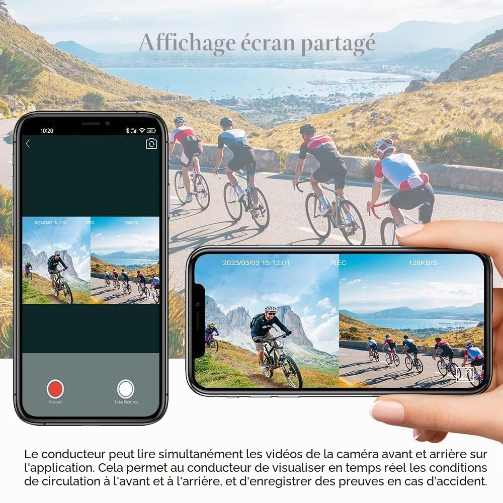 Caméras de Casque WiFi VSYSTO pour vélo et Moto avec télécommande, caméras HD 1080P 150°, caméra d'action étanche, caméra embarquée pour vélo, Enregistrement en Boucle, capteur G