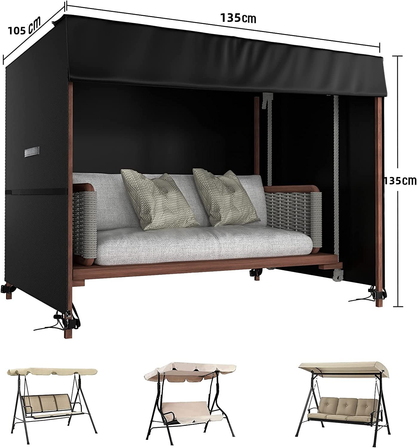 Copertura Per Dondolo Da Giardino 3-4 Posti - Impermeabile Oxford 420D, 250x150x160cm Con Cerniere