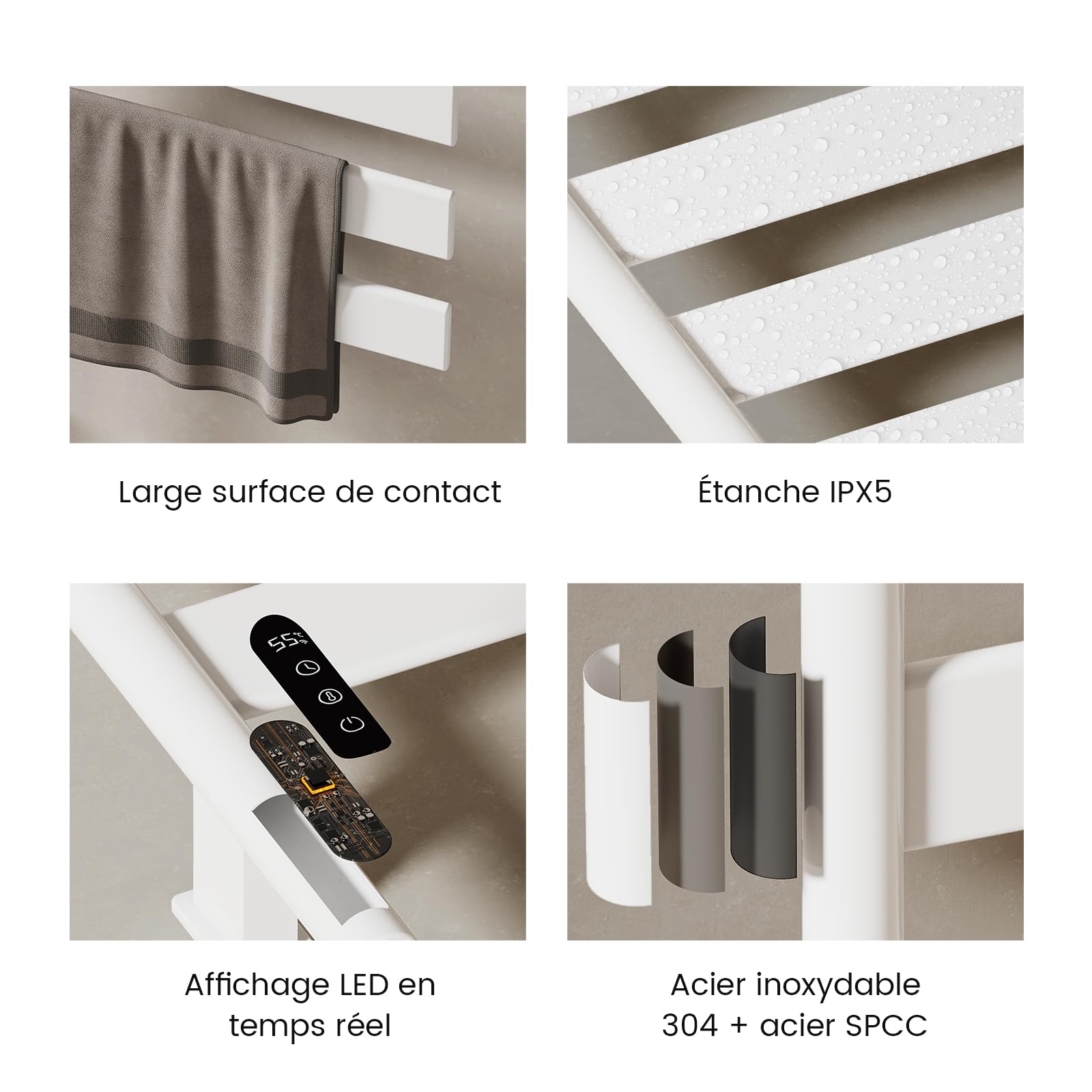 EMKE Sèche-Serviettes Électrique de pivotant à 180°,Blanc | Porte-Serviettes Chauffant électrique avec étagère, Séchoir à Serviettes électrique Intelligent WiFi, 120W