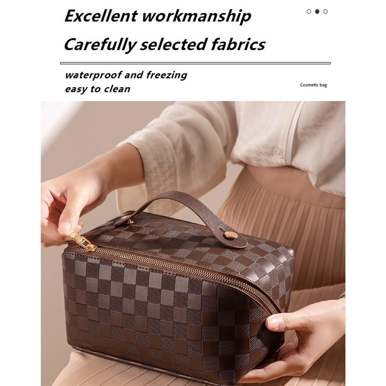 Wielofunkcyjna kosmetyczka Duża lekka kosmetyczka podróżna poduszka wodoodporna skóra PU sucha-mokra wielokolorowa(Brown)