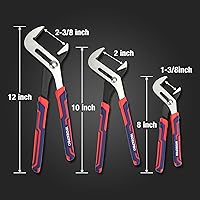 Vista 3 de WORKPRO Juego de 3 alicates para juntas ranuradas, alicates de bomba de agua ajustables de 12/10/8 pulgadas, alicates de mandíbula recta