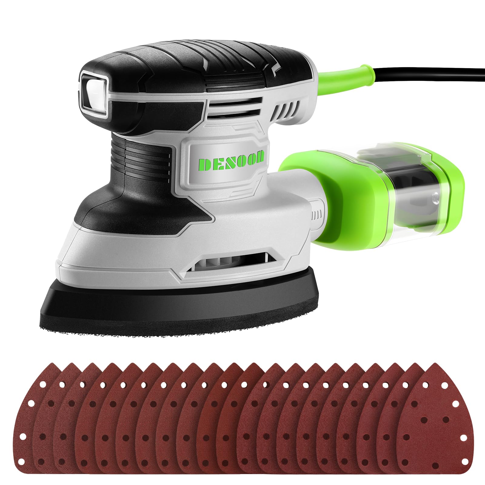 DESOON Levigatrice per Legno: 180W Multifunzione Levigatrice Elettrica 13000 RPM, 20PCS Carte Abrasive - per Levigare, Lucidare e Rimuovere in Falegnameria e DIY