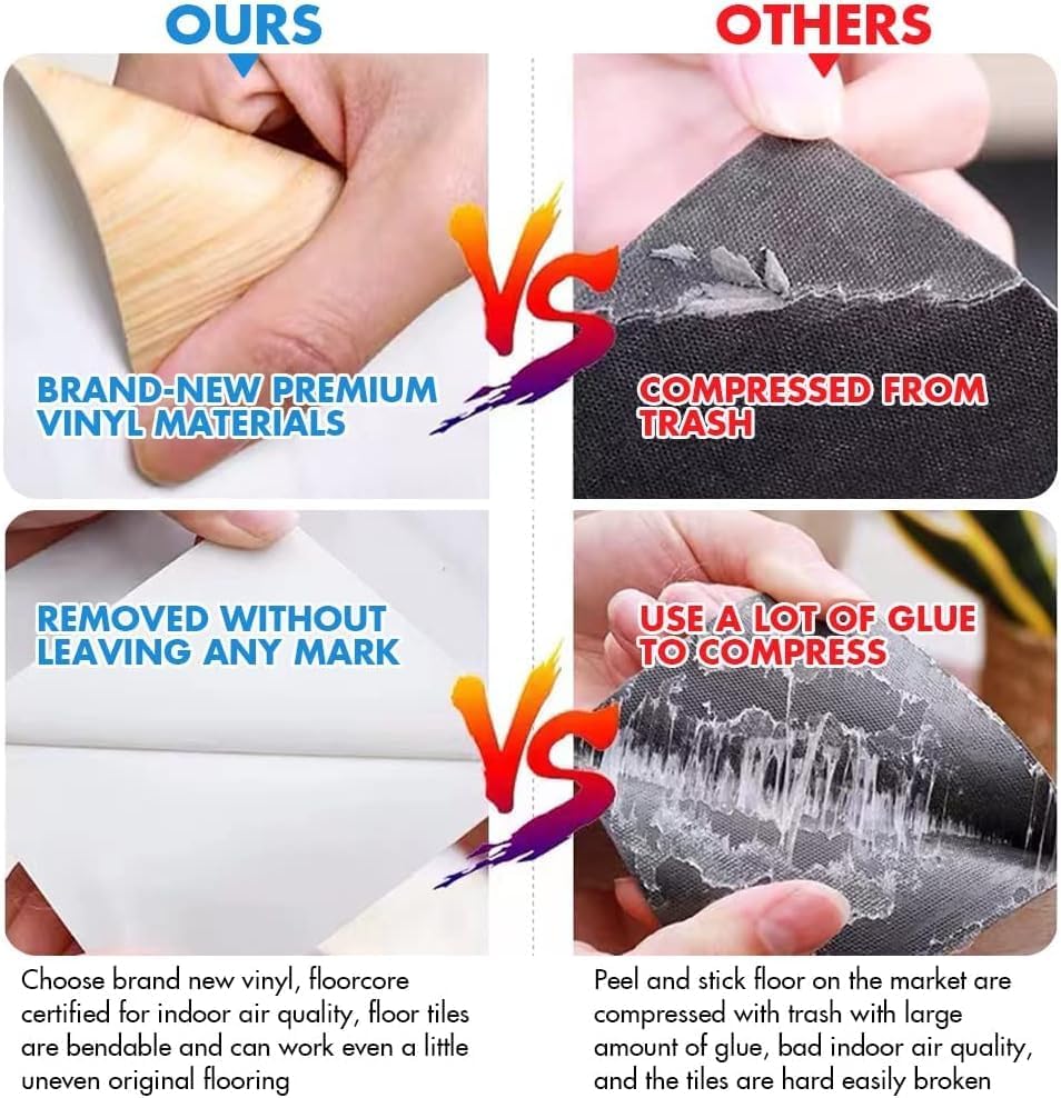 Miniatura 3 de Azulejo de suelo impermeable para despegar y pegar, (no quedan residuos pegajosos), 36 x 6 pulgadas, azulejos de vinilo autoadhesivos de madera para