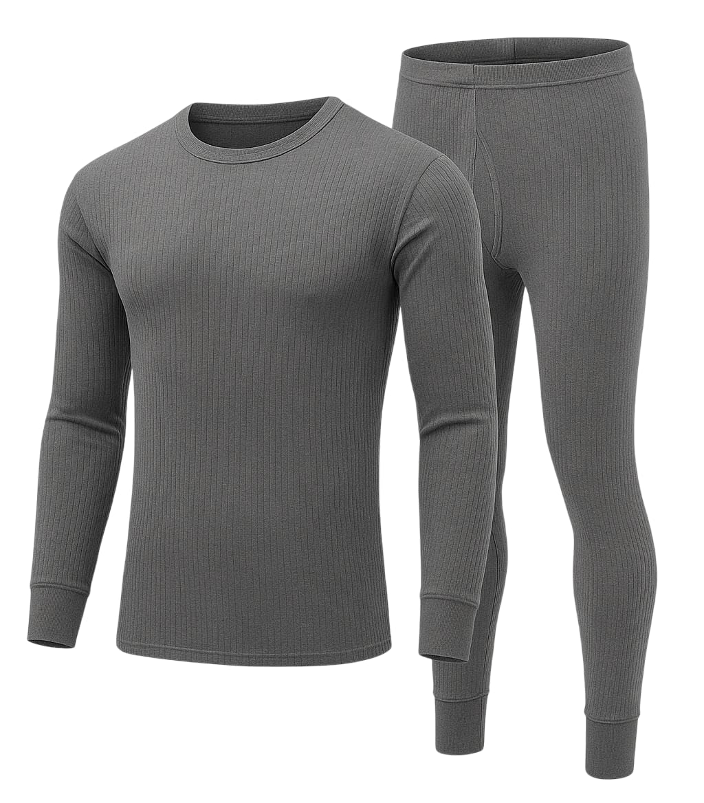 Truebuy Men’s Thermal Underwear Set – Long Sleeve Top & Long Johns Bottoms | Base Layer Winter Thermals for Cold Weather | Charcoal | Size 2XL