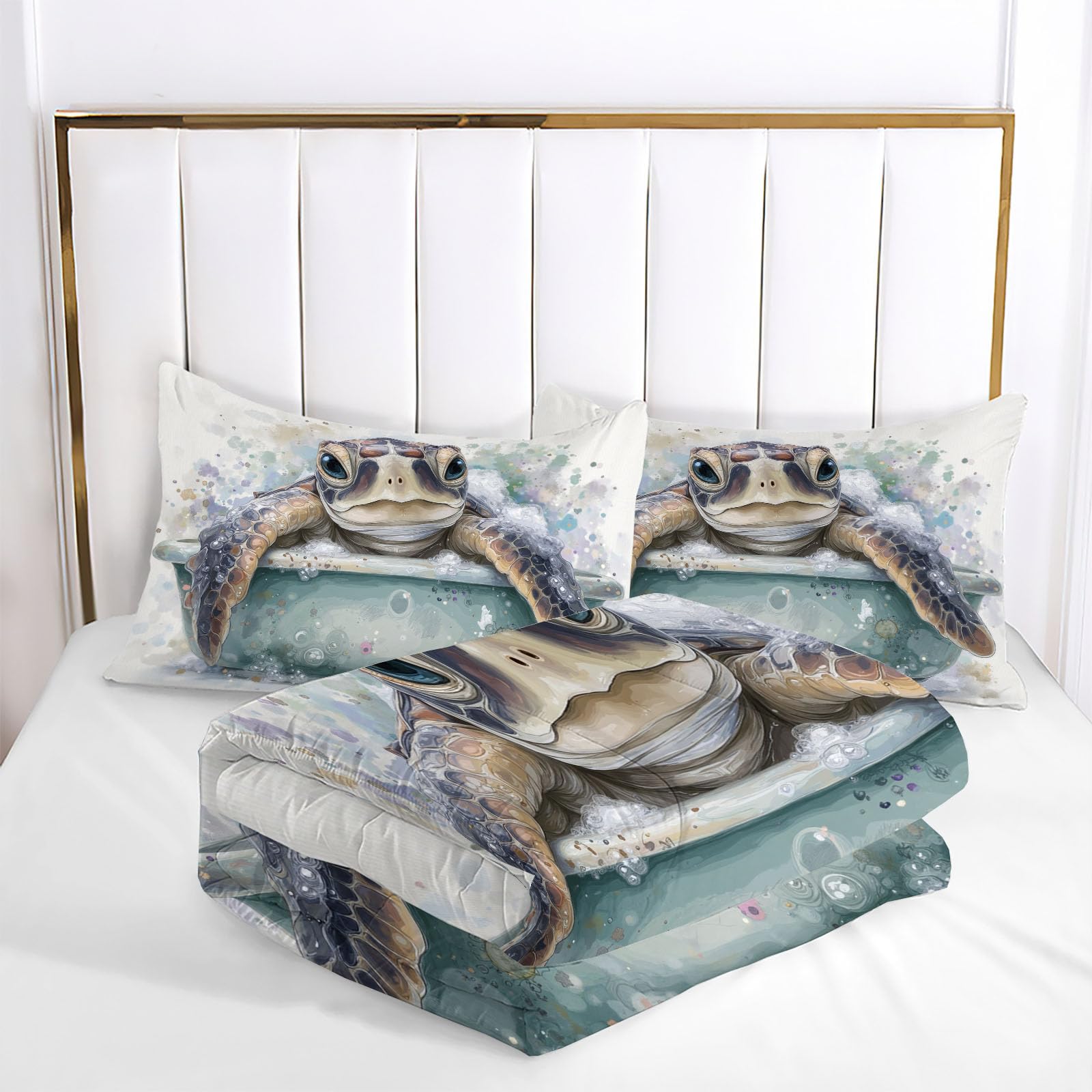 Trapunta Letto Singolo 4 Stagioni Piumone per Bambini, Acquerello Tartaruga Leggero Carini Animali Set di Biancheria da Letto 140x200cm con 1 Federe,Piumino Lavabile In Lavatrice