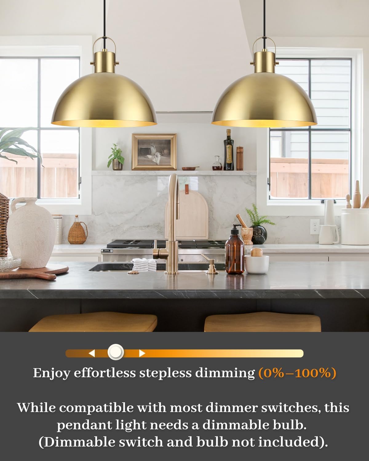 Gold Pendant Light 2 Pack, 11.8 Inch Pendant Lights Kitchen Island, Dome Pendant Lights, Farmhouse Pendant Light for Kitchen Island, Dining Room, Living Room