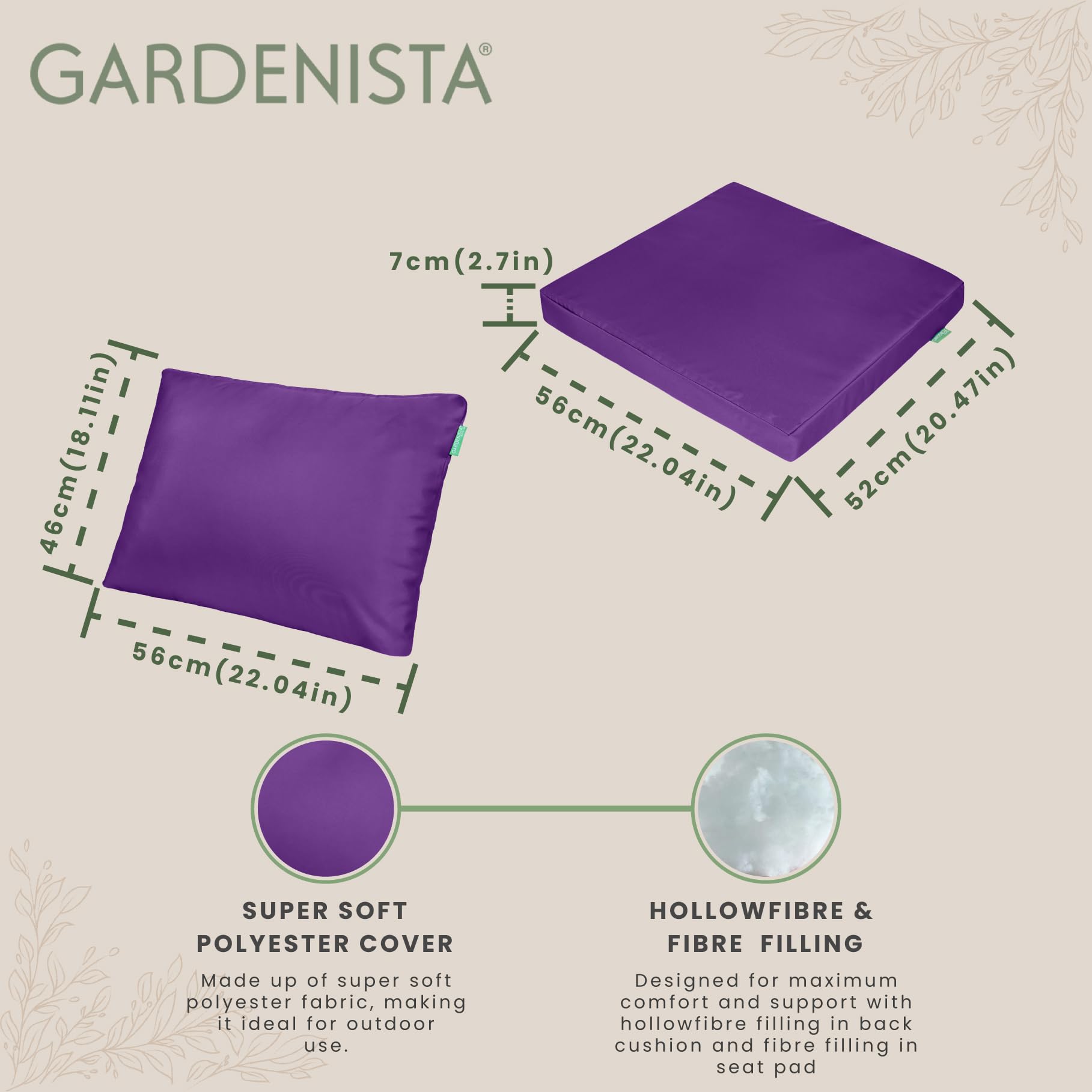 Gardenista Morado de Repuesto 2 Piezas Juego de Cojines para Keter Allibert California al Aire Libre sillón