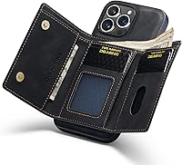 Vista 2 de DG. MING - Funda tipo cartera 2 en 1 compatible con iPhone 15 Pro Max, funda de cuero retro magnética desmontable con triple cartera, ranura