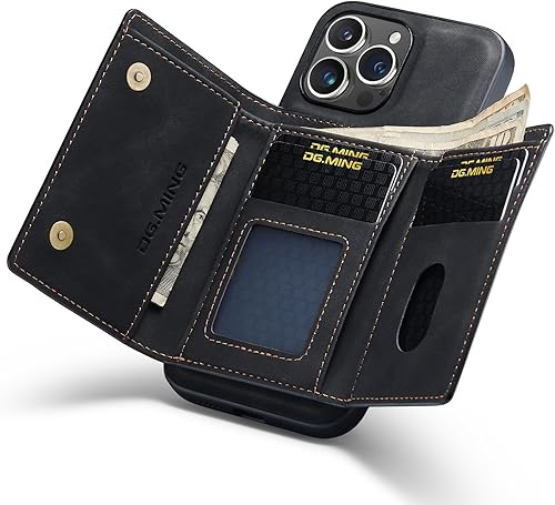 Miniatura 2 de DG. MING - Funda tipo cartera 2 en 1 compatible con iPhone 15 Pro Max, funda de cuero retro magnética desmontable con triple cartera, ranura para