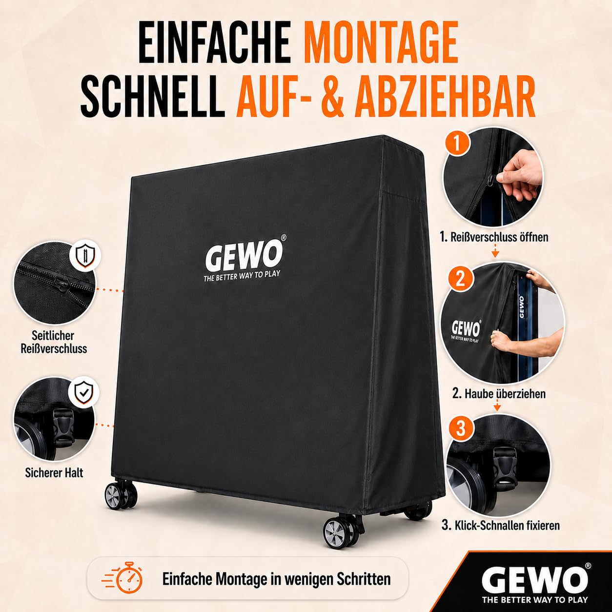 GEWO Housse de table de ping-pong d'extérieur 600D avec fermeture éclair