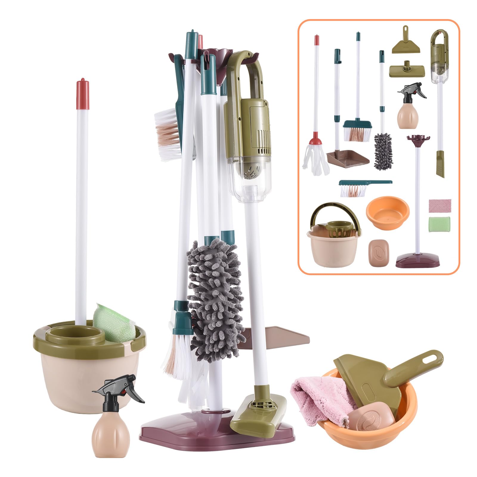 Set per la Pulizia dei Bambini Set da Gioco per le Pulizie dei Bambini con Paletta Aspirapolvere, Scopa, Regalo Perfetto i