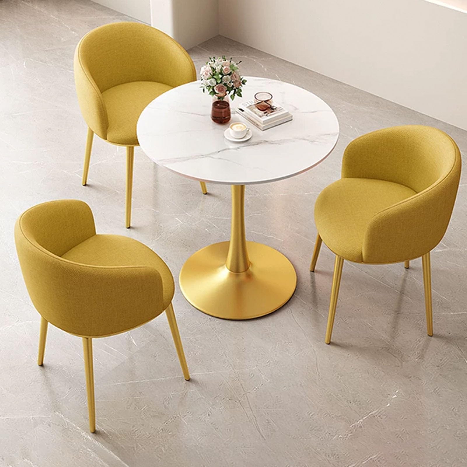 Juego de mesa de comedor redonda y silla, pequeño, para apartamento, comedor, conferencia, recepción, negociación, color amarillo