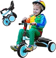 JooKiddie Foldable Toddler Tricycle with Bell & Adjustable Seat - Safe Kids Trike for 18 Months to 5 Years, Blue