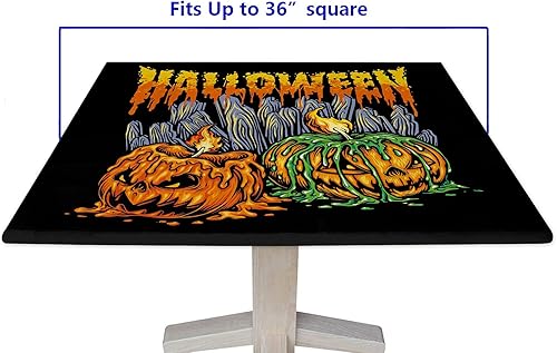 Miniatura 7 de Mantel ajustable de Halloween, diseño de calabaza de terror, borde elástico, para decoración del hogar, a prueba de arrugas y manchas, lavable de