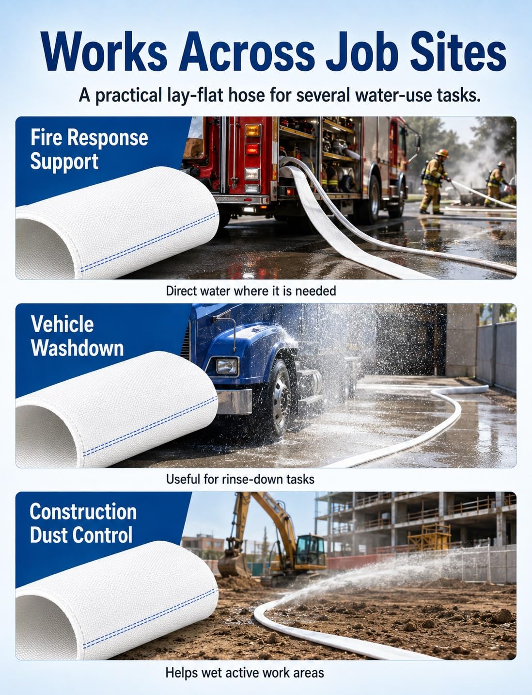 Flachschlauch Rolle, Feuerwehrschlauch Flexibel, Pumpenschlauch für Entwässerung, Wassertransfer, Bau, Garten, Notfall-Wasserleitung(20 meters,2 in)