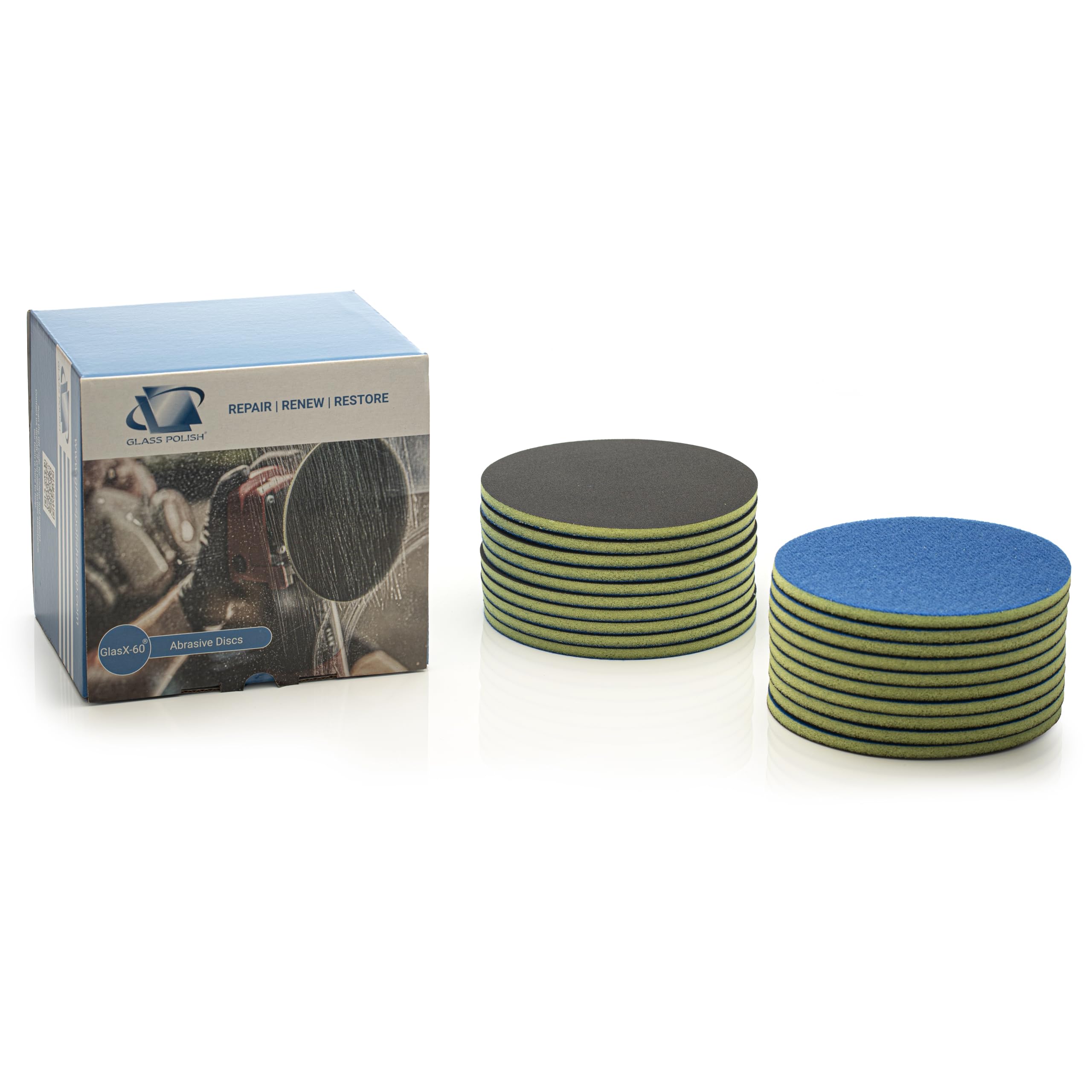 Glass Polish 5 inch (125mm) 500 Grit Pack of 20 Sanding Discs for Rotary Polisher - Foam Backed Silicon Carbide Abrasive P500