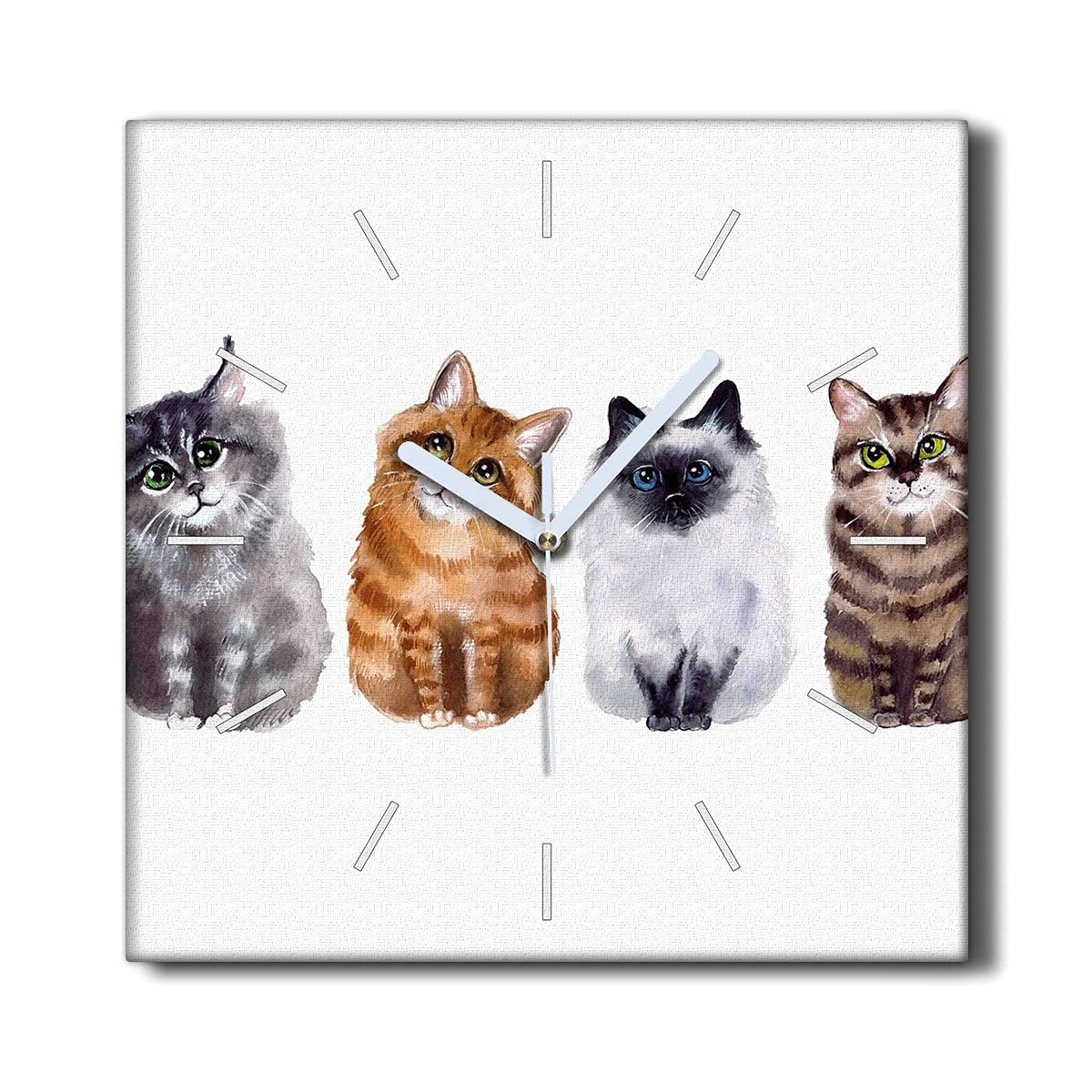 Horloge sur toile 30x30cm décoration murale moderne avec peinture chats animaux de salon