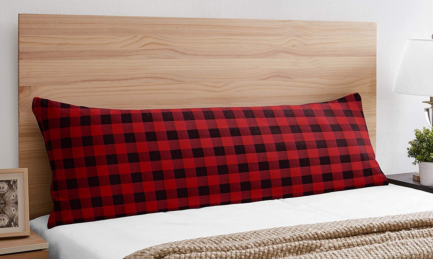 Polyester Luxury Full Body Pillow Insert - Ultra Soft for Sleeping - Breathable Long Bed Pillow, 20"X54" (Red Black)-image-38