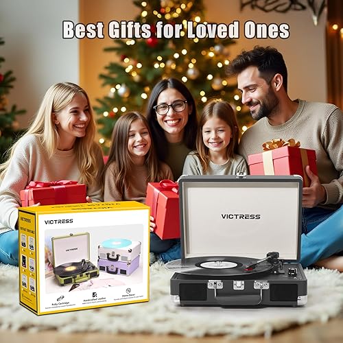 Miniatura 7 de Tocadiscos con altavoces, reproductor de discos de vinilo Bluetooth con grabación, reproductor LP portátil de maleta de 3 velocidades, tocadiscos de