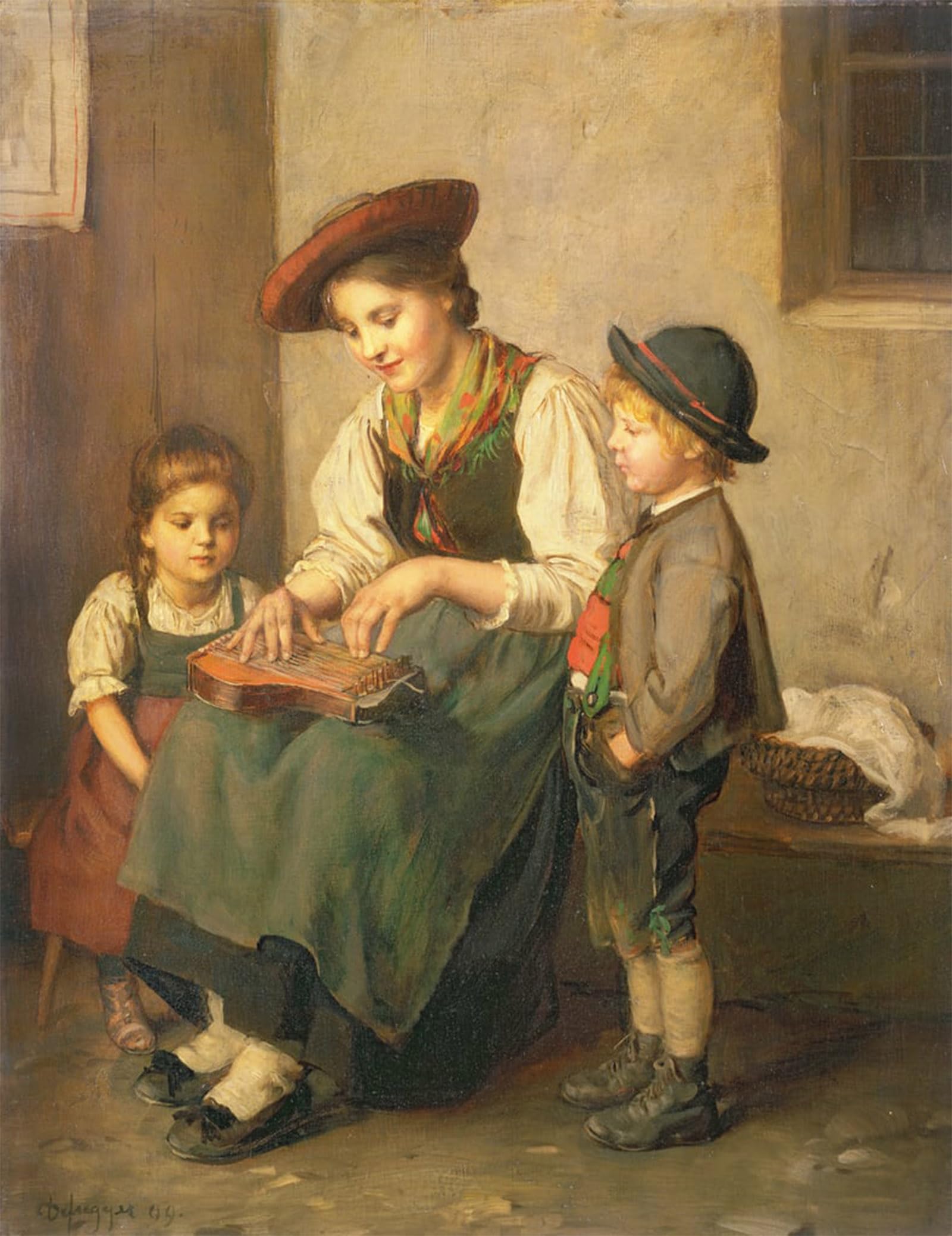 ARTXLXXBN Famous Print Painting Colorful Art Print the Zither Player by Defregger Canvas Art Decorations for Home Decor 60x90cm
